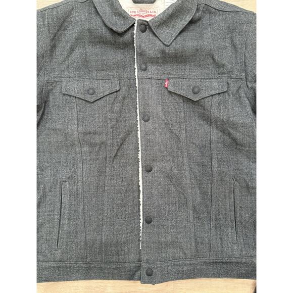 Levis x Outerknown Sherpa Trucker Jacket Mens 2XL Gray Outdoor Snap Button Camp - Picture 2 of 12